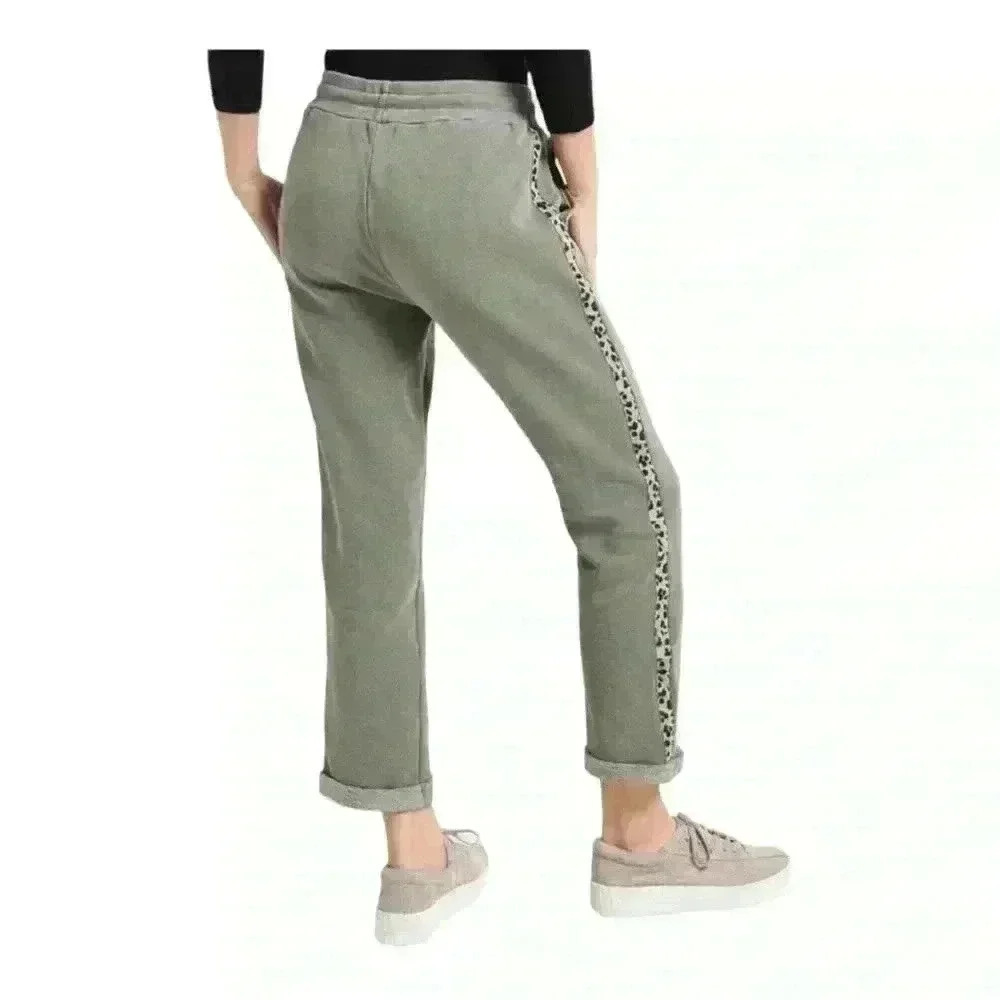Sundry Leopard Trim Trouser Cropped Sweatpants Green Size Small